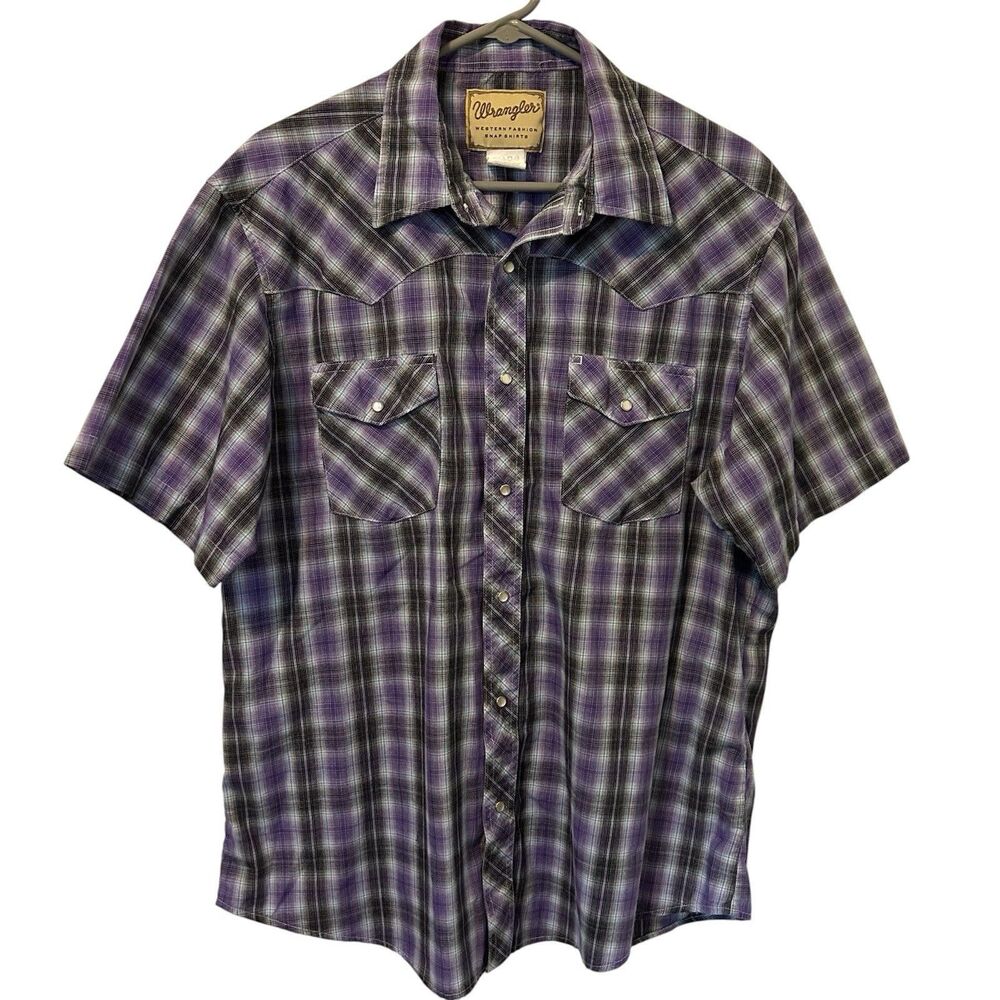 Wrangler Pearl Snap Shirt Men's 2XL Purple Plaid Western Cowboy Rodeo Bright